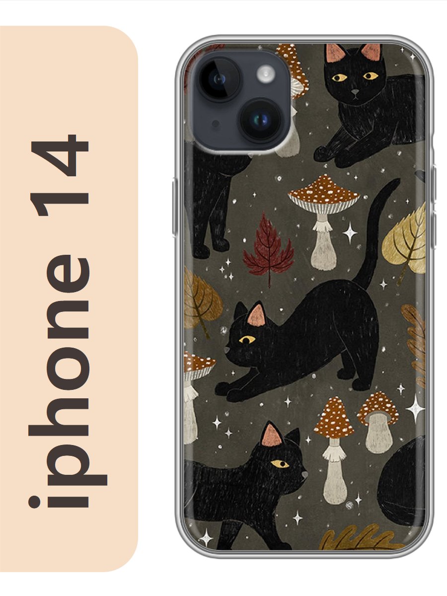 

Чехол на Apple Iphone 14 черные коты осень 772, Прозрачный, Iph14cats