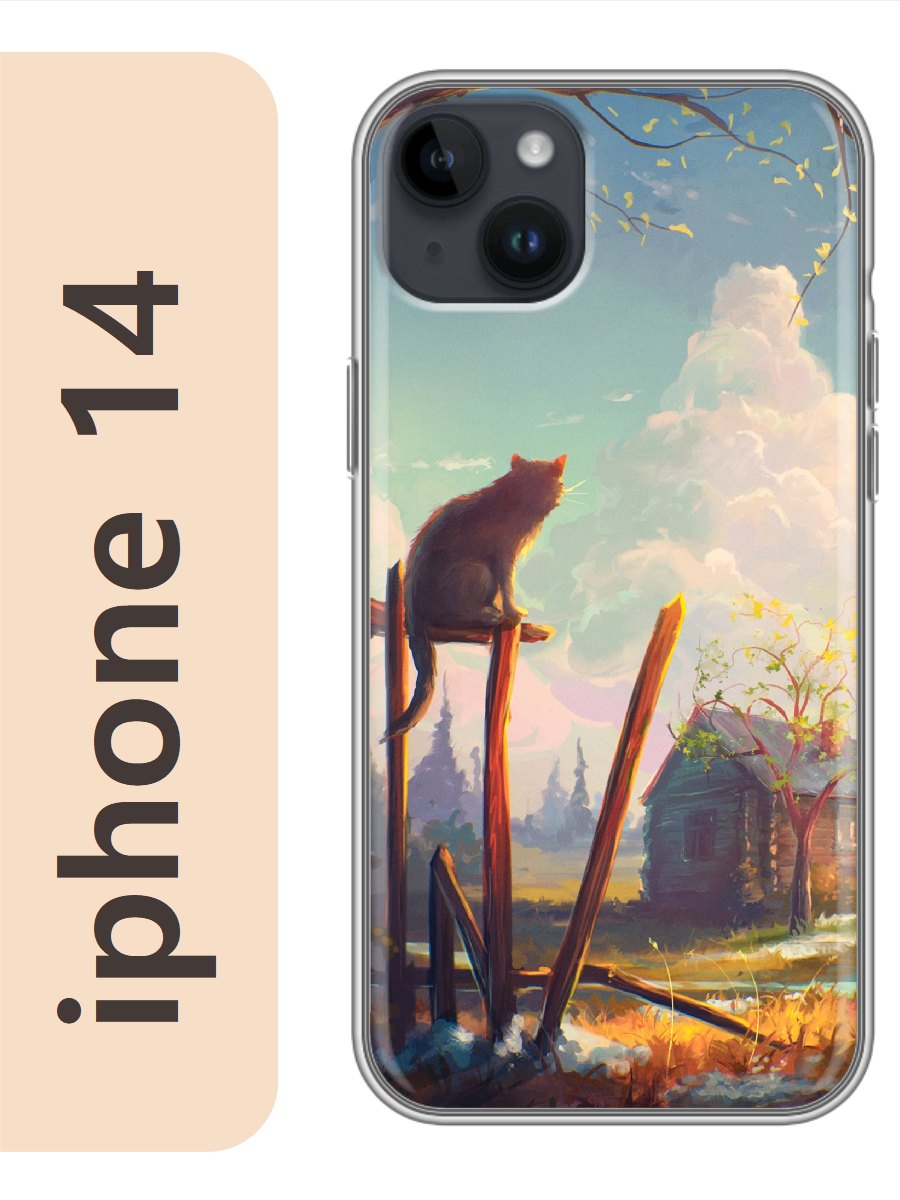 

Чехол на Apple Iphone 14 кот и домик 757, Прозрачный, Iph14cats