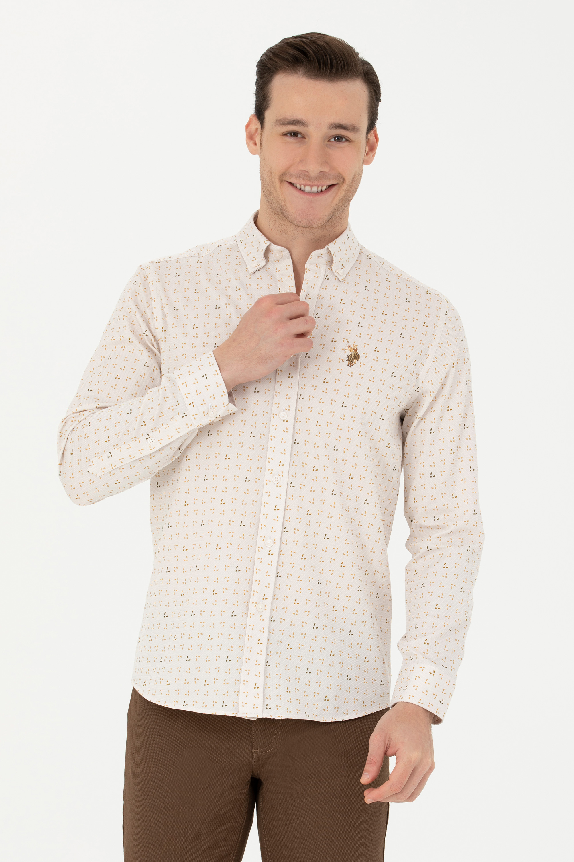 Рубашка мужская US POLO Assn G081SZ0040ASMO бежевая L 4700₽