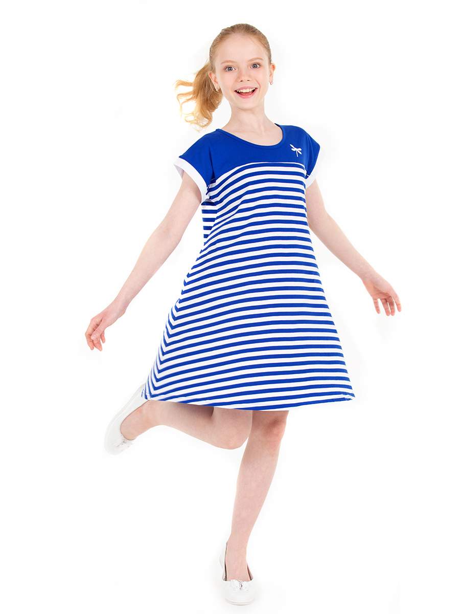 Платье детское N.O.A. 11524, синий белый, 128