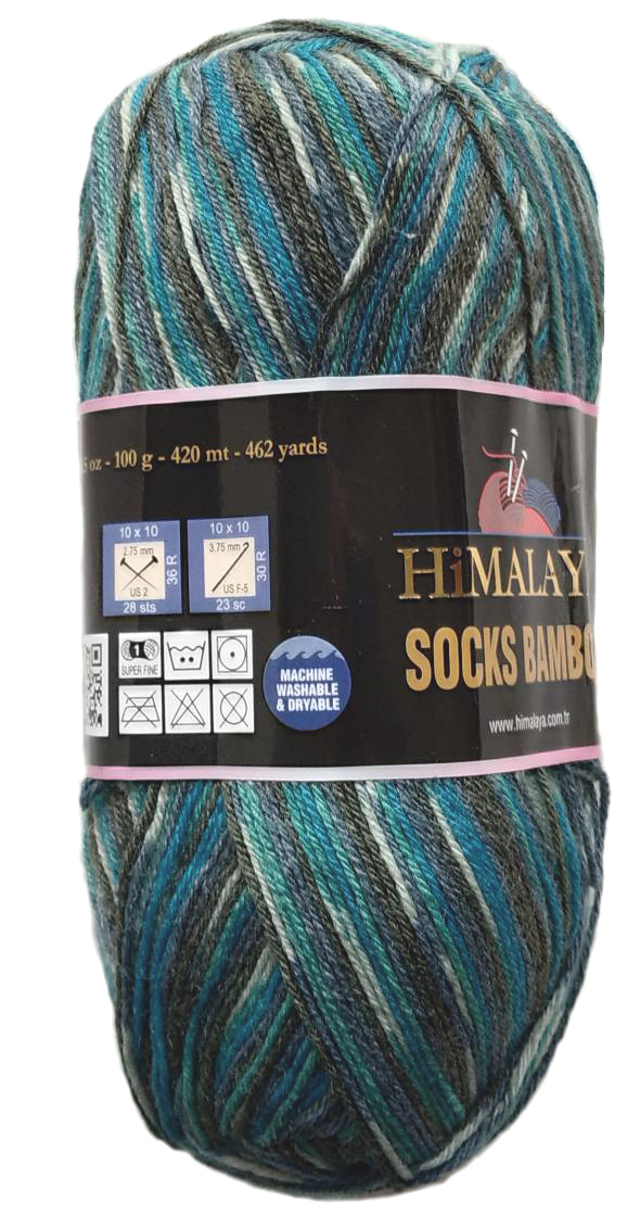 фото Пряжа носочная himalaya socks bamboo цвет 120-04 (бирюзовый, серый, чёрный)