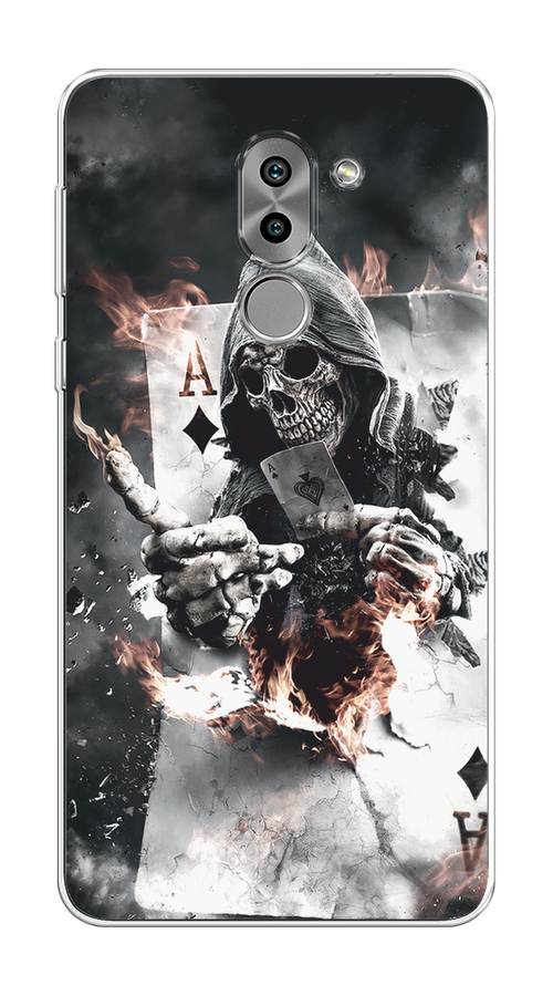 

Чехол на Honor 6X "Карты черепа в капюшоне", Белый;серый, 60750-1