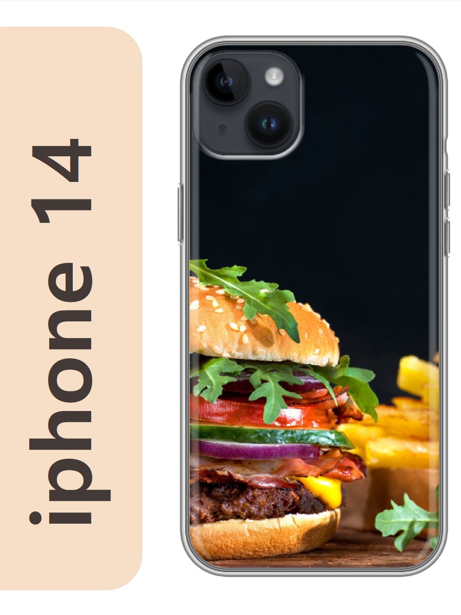 

Чехол на Apple Iphone 14 гамбургер 459, Прозрачный, Iph14food
