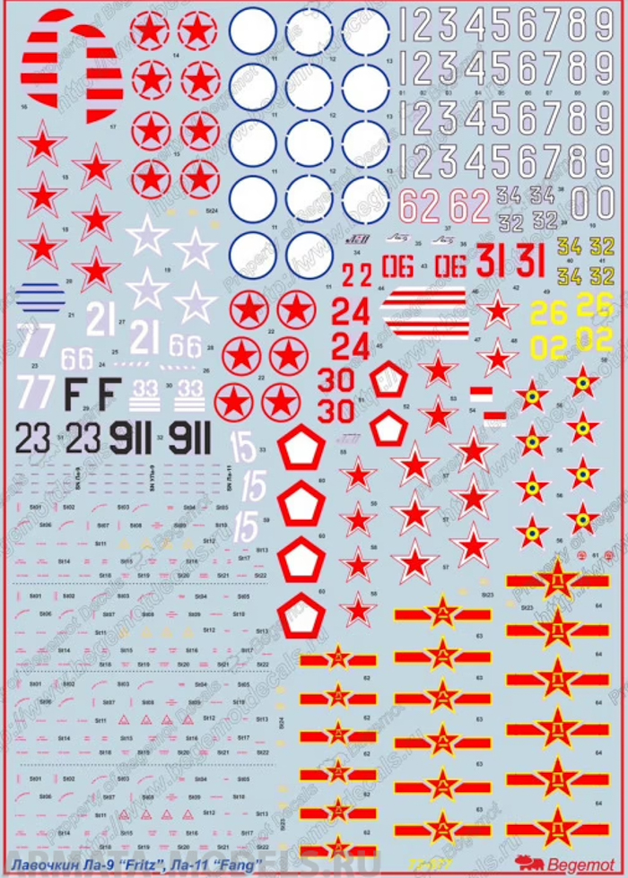 

72077B Декаль Лавочкин Ла-9, Ла-11 1.72, Однотонный