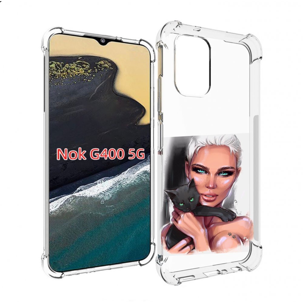 

Чехол MyPads девушка-с-черным-котиком женский для Nokia G400 5G, Прозрачный, Tocco