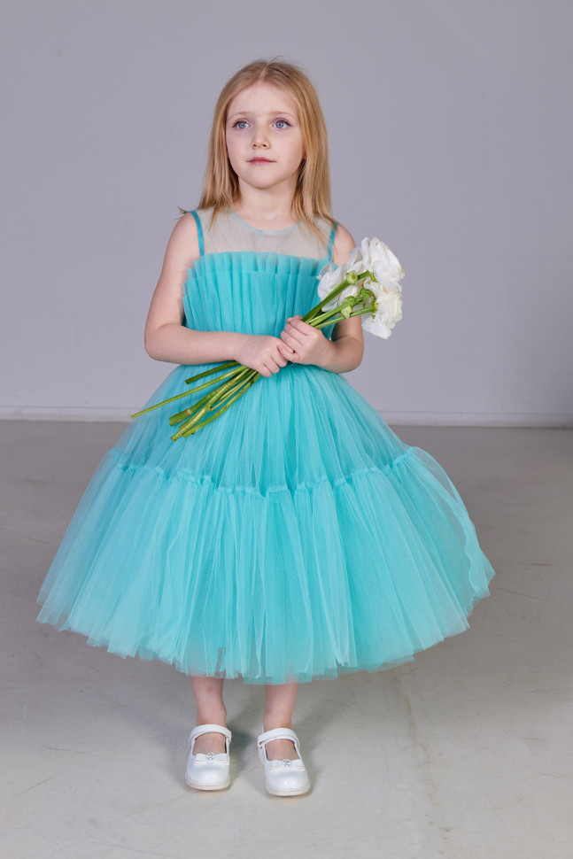 Платье детское YOULALA Лилия, ментоловый, 134 платье детское crockid м 2508 зеленая лилия нежные веточки 128