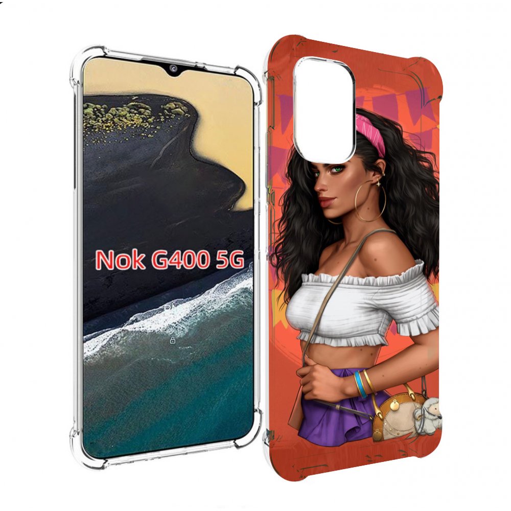 Чехол MyPads девушка-с-сумкой-мулатка женский для Nokia G400 5G