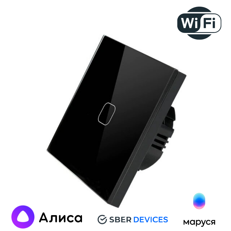 

ZONG Умный сенсорный выключатель Wi-Fi без 0 черный стеклянный для умного дома Алиса СберД, 2367