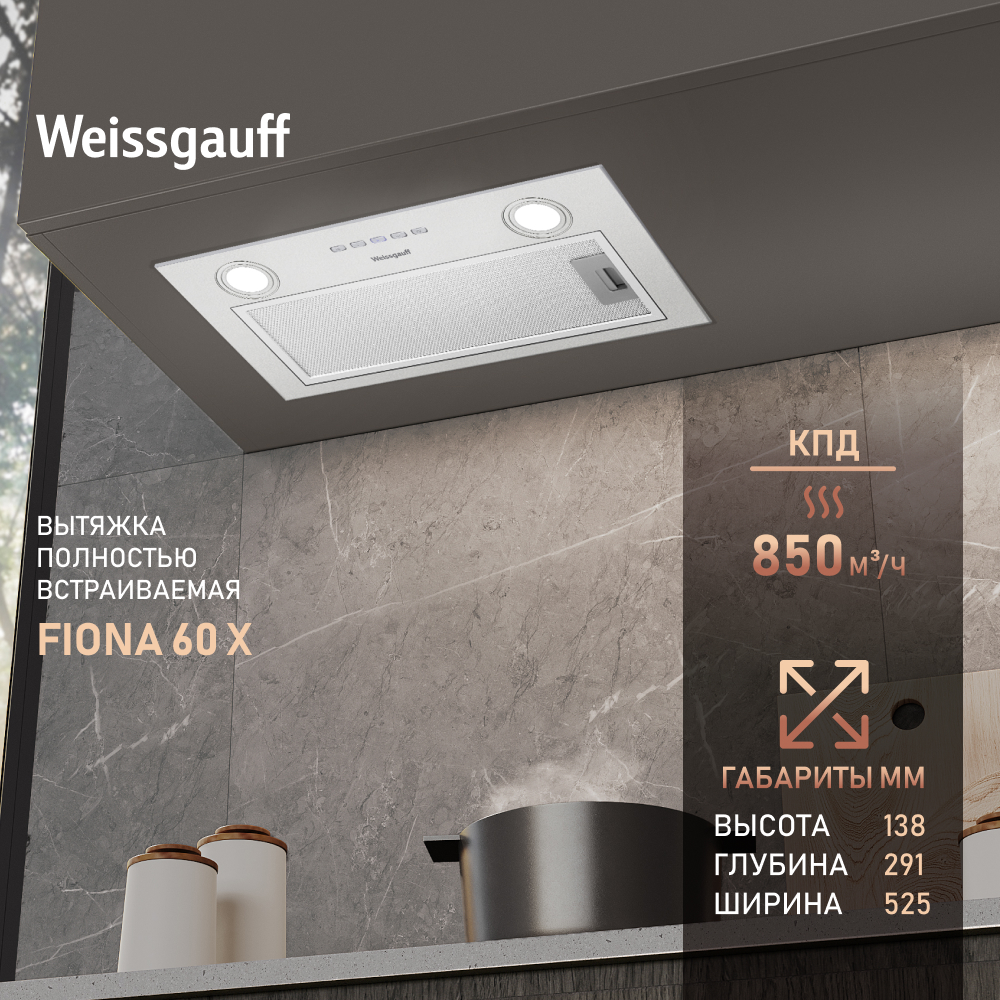 Вытяжка встраиваемая Weissgauff FIONA 60 X серебристый