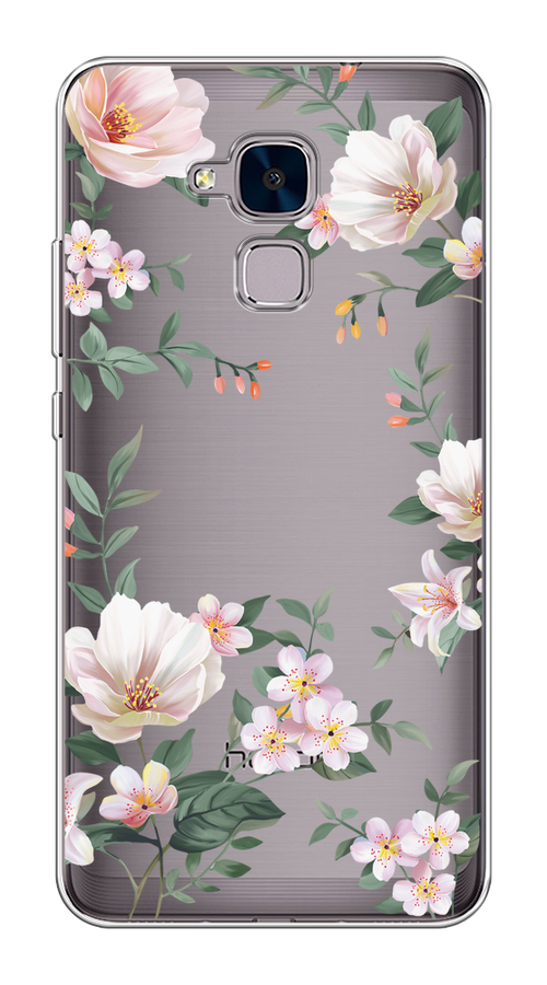 

Чехол на Huawei Honor 5C (China) "Beautiful white flowers", Бежевый;зеленый, 60450-1