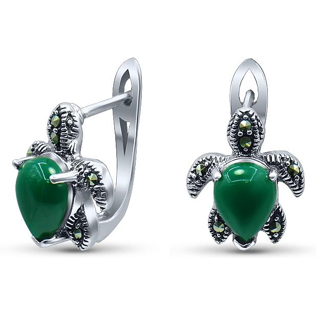 

Серьги женские из серебра Silver Wings 220458e-39, марказит/агат, 220458e-39