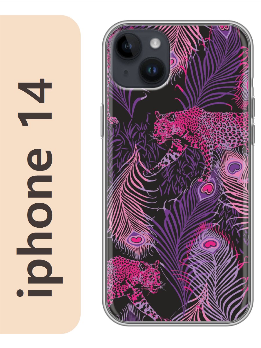 

Чехол на Apple Iphone 14 гепард перья 220, Прозрачный, Iph14fone