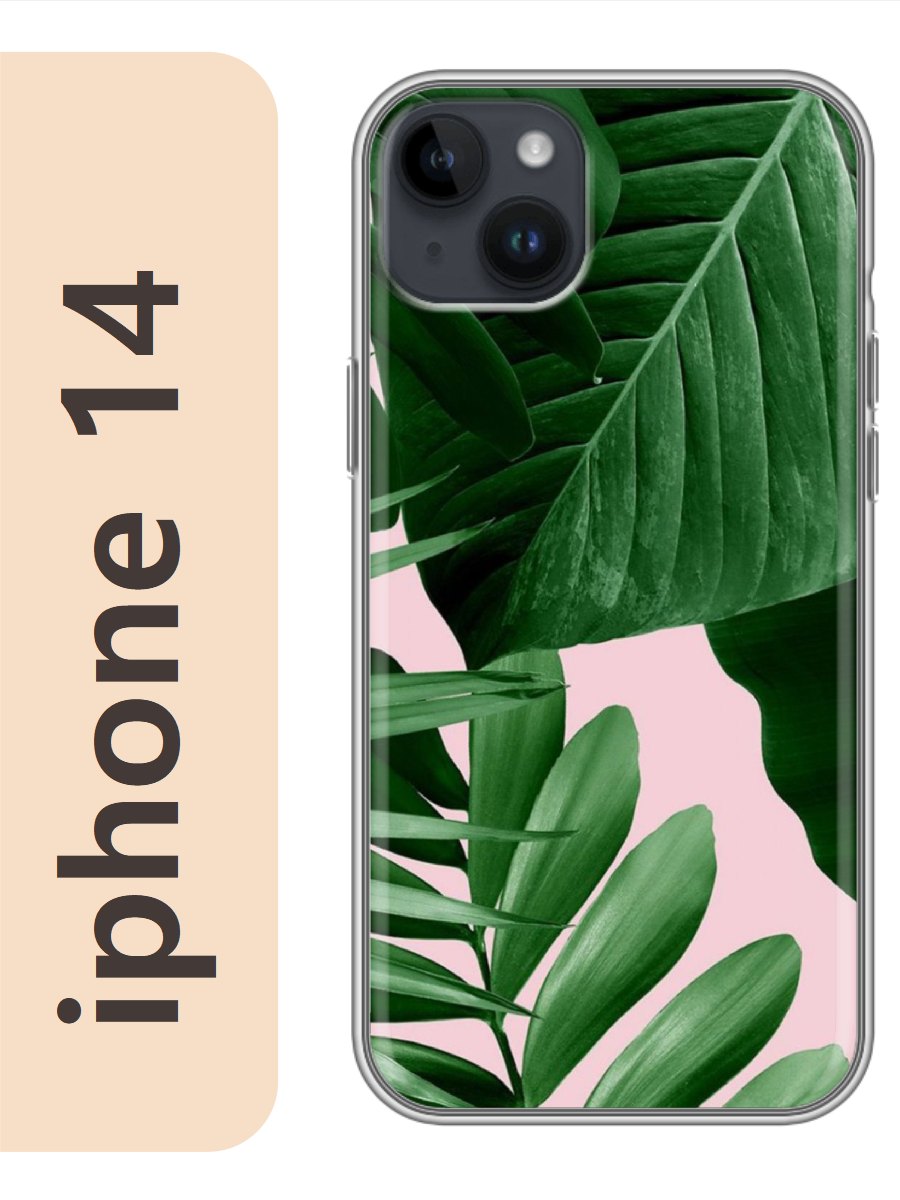 

Чехол на Apple Iphone 14 листья цветы 194, Прозрачный, Iph14flws