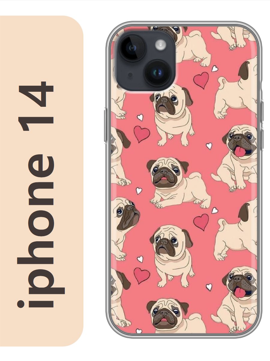

Чехол на Apple Iphone 14 мопсы фон 146, Прозрачный, Iph14dogs