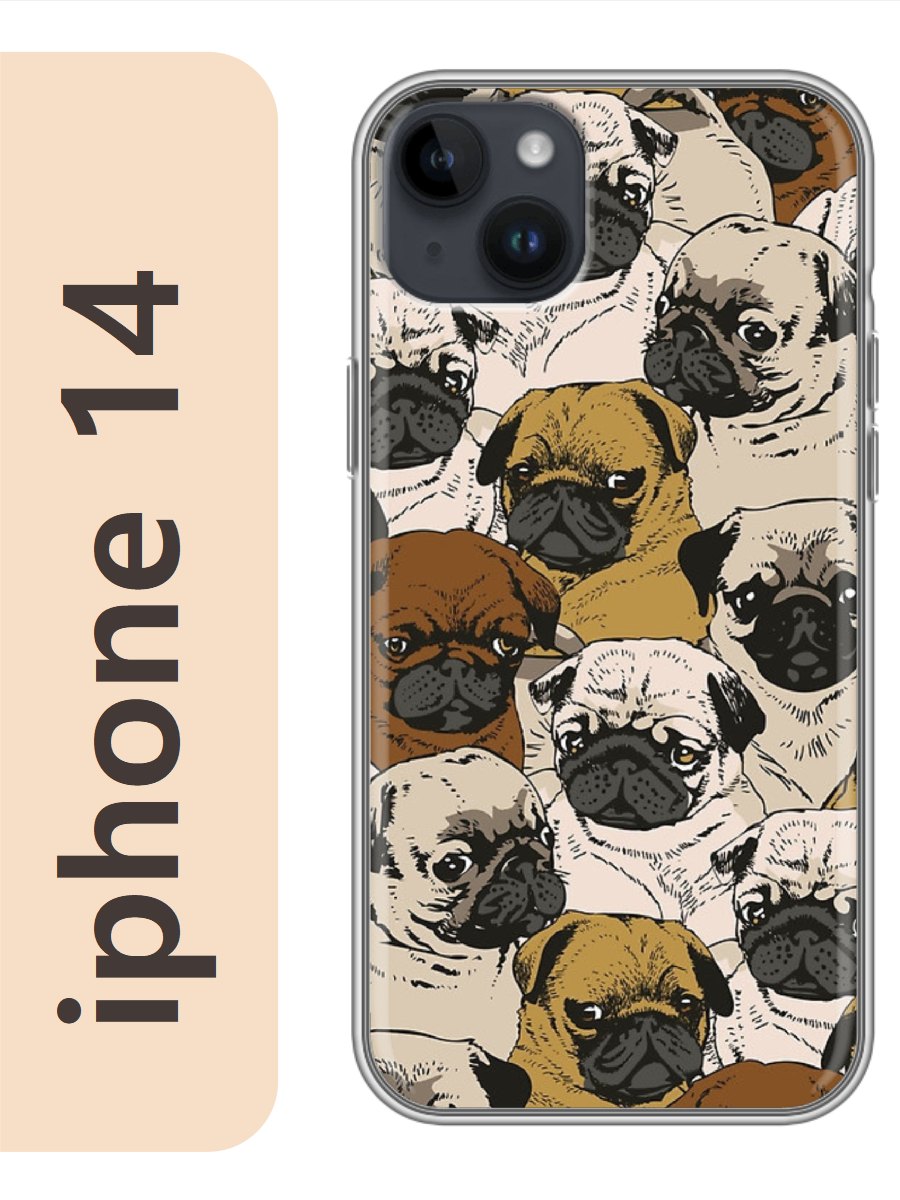 

Чехол на Apple Iphone 14 мопсы фон 119, Прозрачный, Iph14dogs