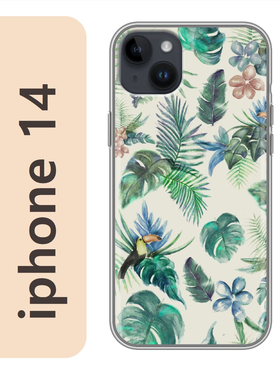 

Чехол на Apple Iphone 14 тукан цветы листья 117, Прозрачный, Iph14rzne