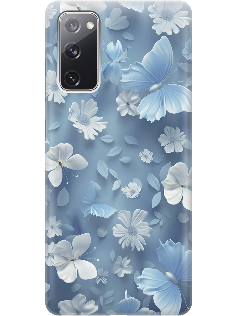 

Силиконовый чехол на Samsung Galaxy S20 FE с принтом "Голубые бабочки", Прозрачный;белый;голубой, 723485410