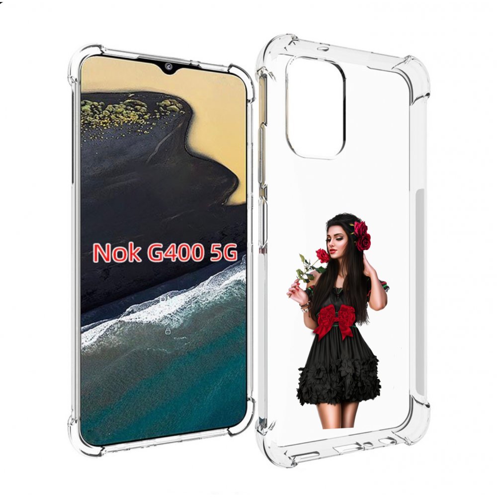 

Чехол MyPads девушка-в-черном-платье-с-розой женский для Nokia G400 5G, Прозрачный, Tocco