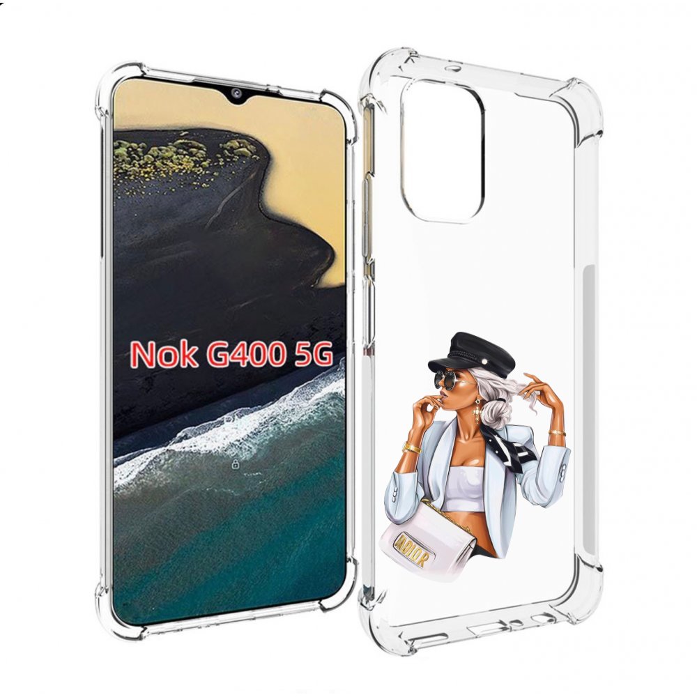 

Чехол MyPads девушка-в-белом-с-модной-сумочкой женский для Nokia G400 5G, Прозрачный, Tocco
