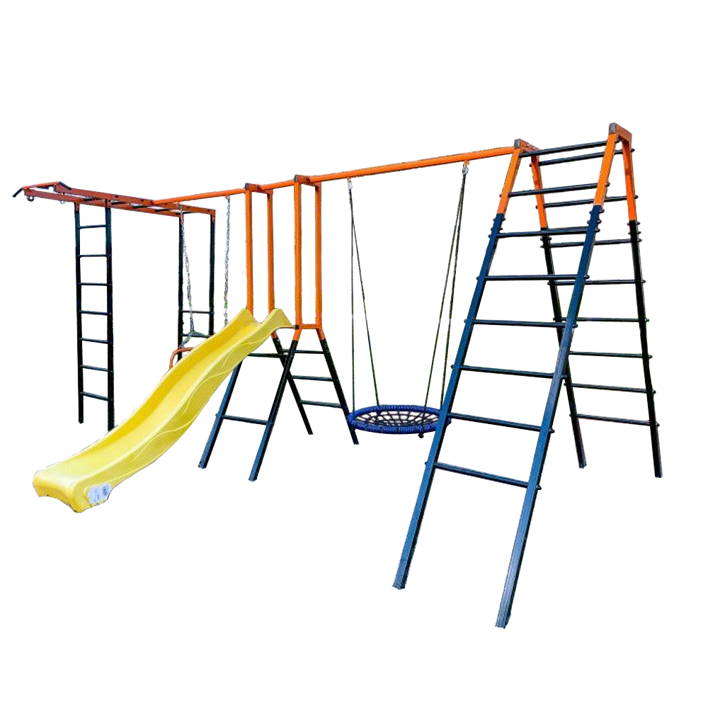 

Уличная площадка с горкой, качелями гнездо, рукоходом, Л-конструкцией со ступеньками