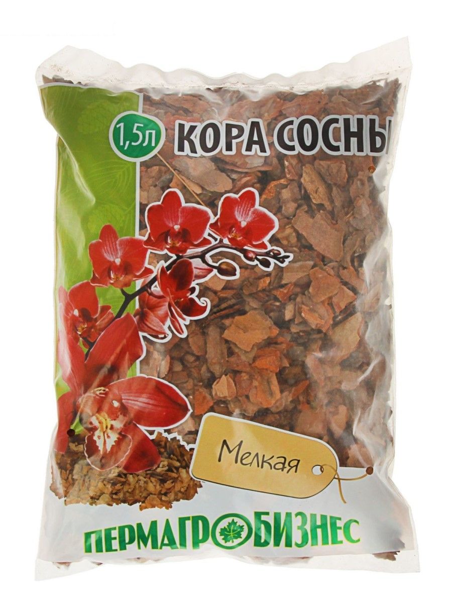 Кора сосны мелкая для грунта и мульчи, Бамбук Shop, 1,5 литра