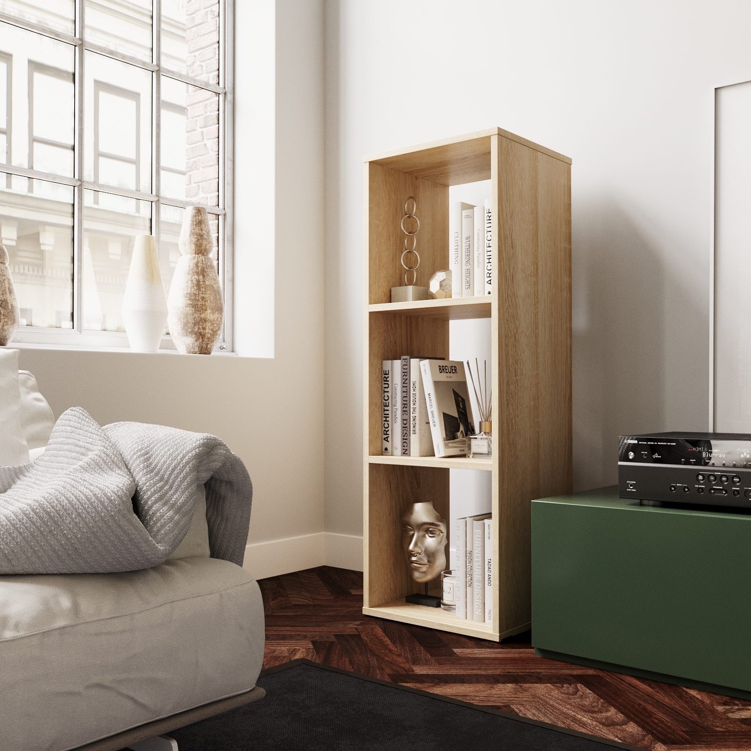 Стеллаж  НОРТА KUBI 3 секции 374х338х1104 Дуб сонома