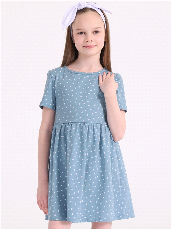 Платье детское Апрель 251дев001нД2Р, белые пятнышки на бирюзе, 146