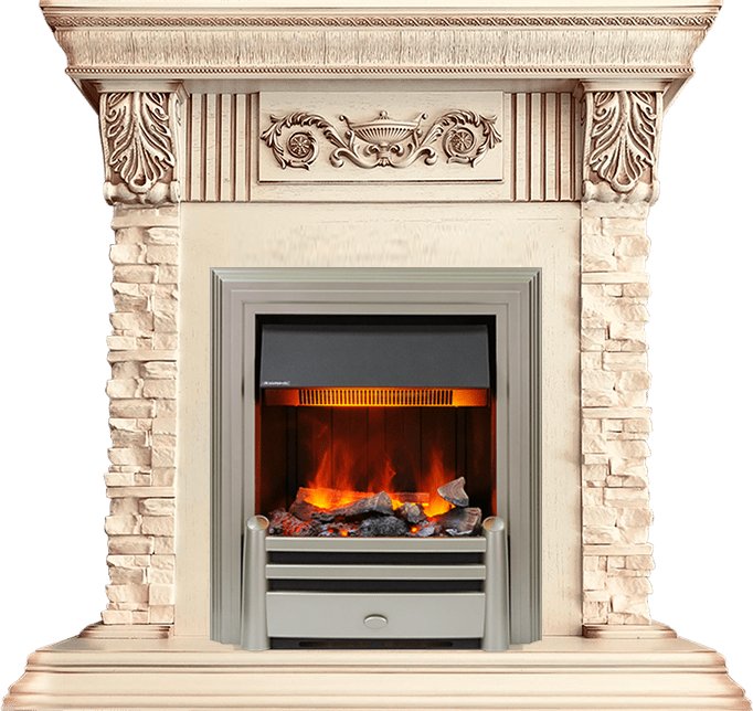 

Каминокомплект Luxemburg (каменный) - Сланец/Cлоновая кость с патиной с очагом Chesford