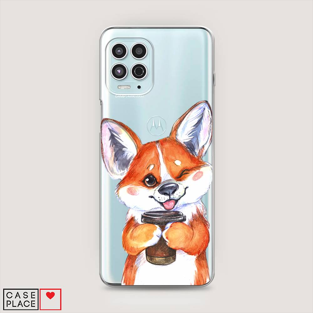 

Чехол на Motorola Moto G100 "Корги с кофе", Оранжевый;белый, 241650-4