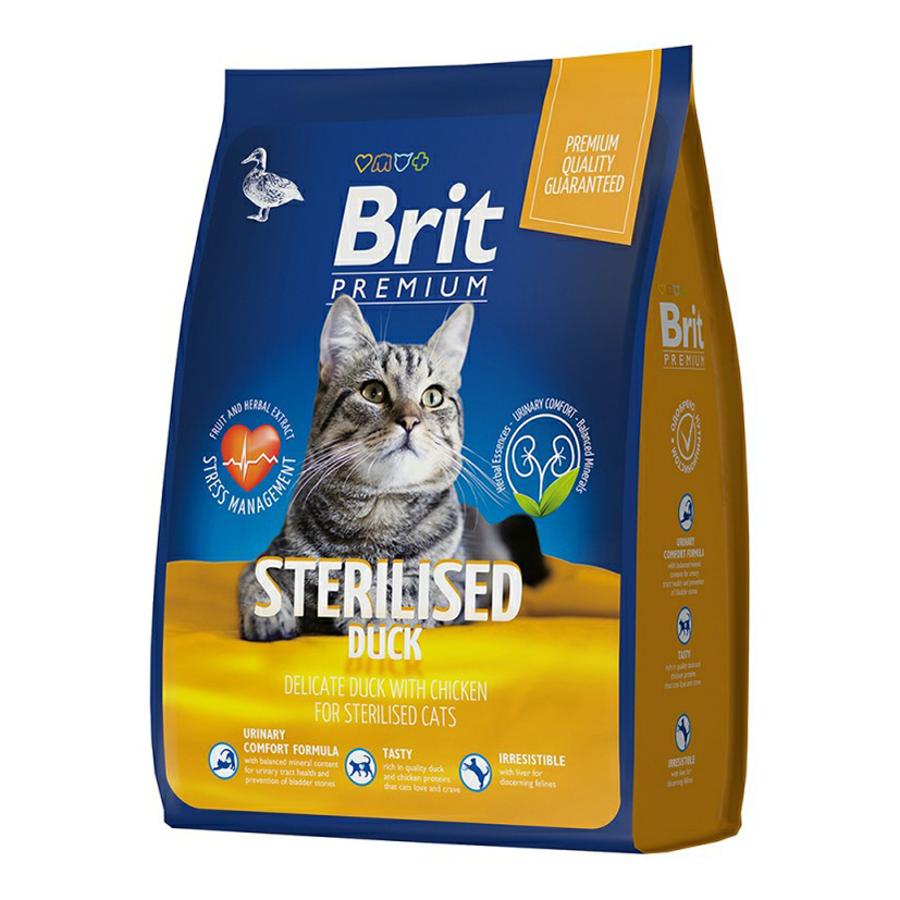 

Сухой корм для кошек Brit Premium, для стерилизованных, утка и курица, 2 кг