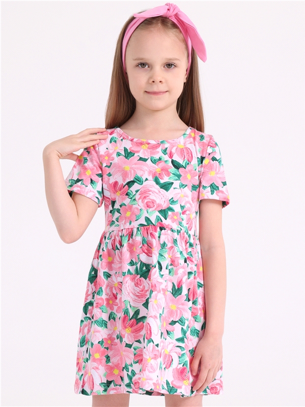 Платье детское Апрель 251дев001нД1Р, цветы маслом на розовом, 110