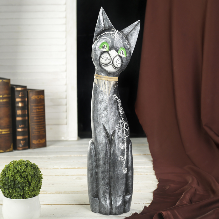 

Сувенир дерево "Кошка металлик с цветком" 5,5х12х50 см, Черный