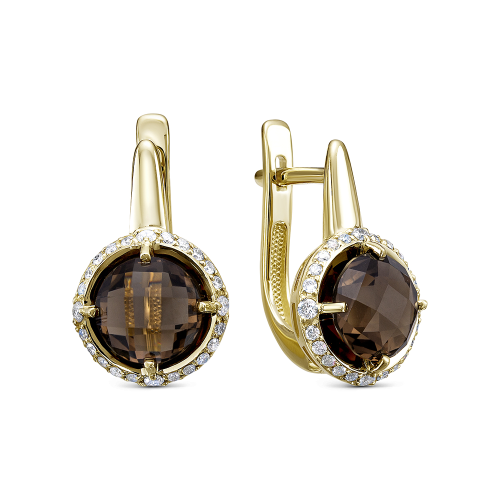 

Серьги из желтого золота с раухтопазом/бриллиантом Бриллианты Костромы 02-3242/8, 02-3242/8