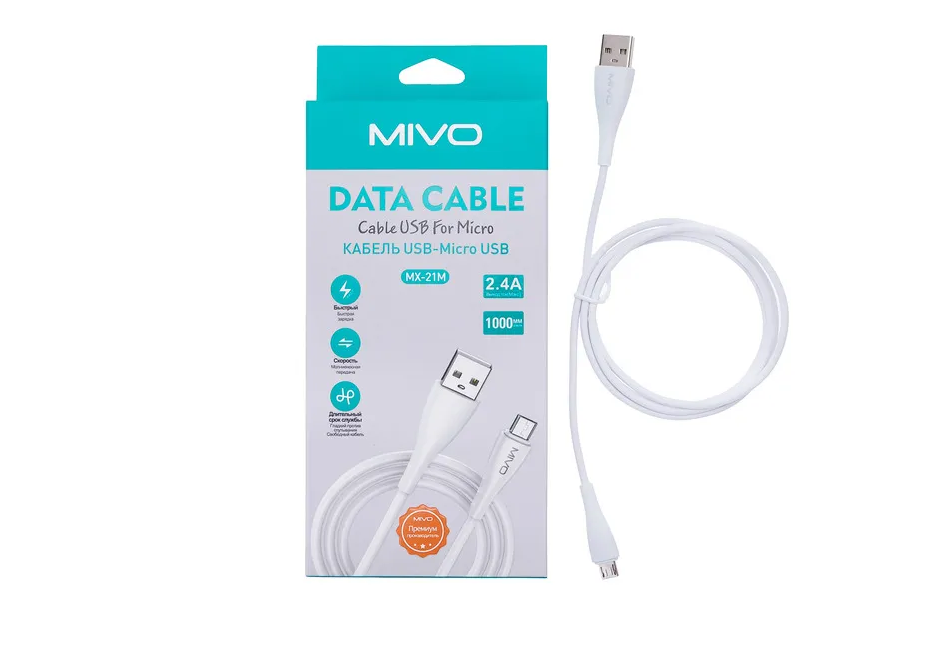 Кабель MIVO MX-21M USB-Micro USB, 1 м, 5 В / 2,4 А