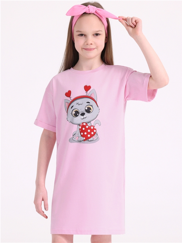 Платье детское Апрель 250дев001Д1Р, светло-розовый Серый кот с сердцем, 116