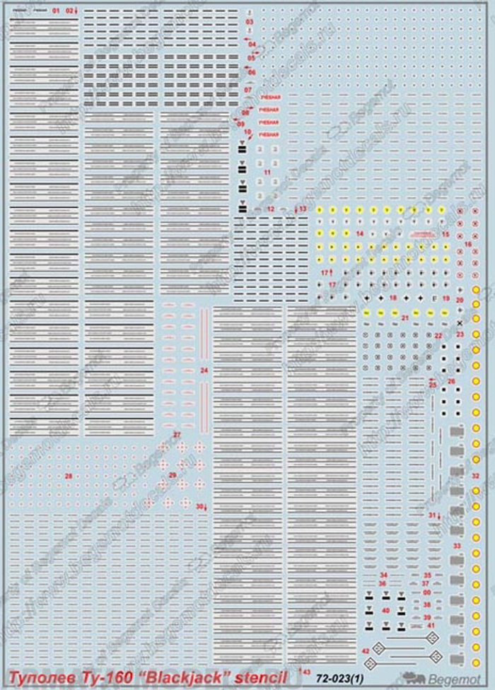 72-023 Декаль Туполев Ту-160 технические надписи 1/72