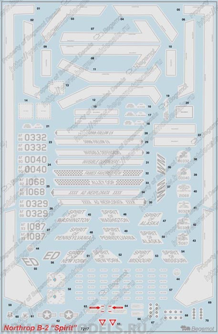 

72-017 Декаль Нортроп В-2А 1/72, Однотонный