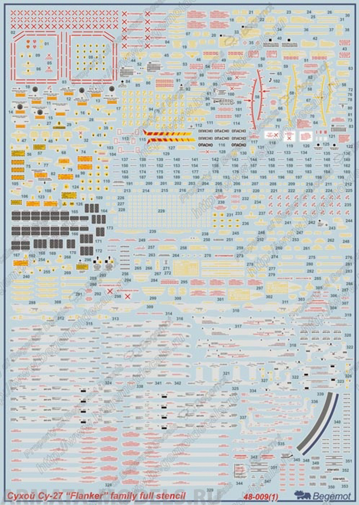 48-009 Декаль Сухой Су-27 технические надписи 1/48