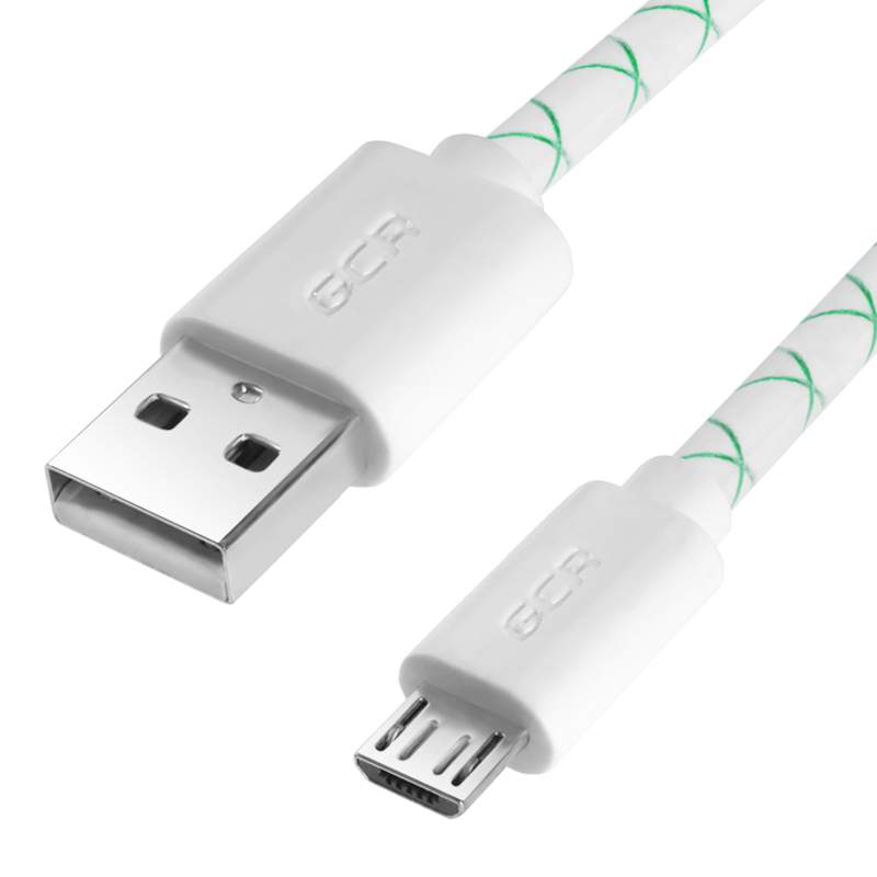 Кабель Greenconnect USB - Micro-USB, 3 А, 1 м, белый/зеленый (GCR-5096)