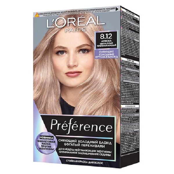 Краска для волос L'Oreal Paris Preference Cool Blondes Аляска, №8.12, 206 мл краска для волос l oreal paris preference cool blondes сибирь 9 12 273 мл