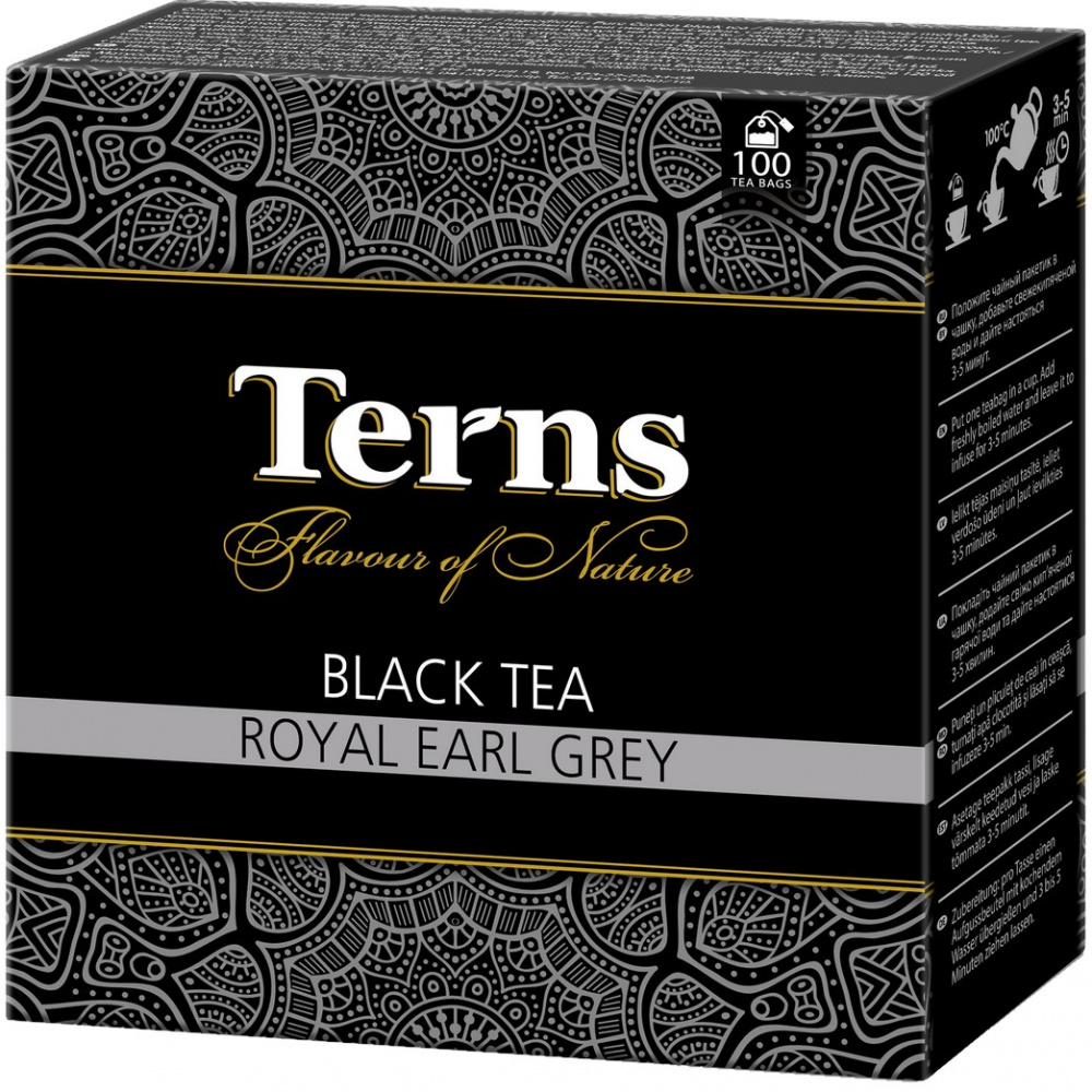 Чай черный Terns Royal Earl Grey, с добавками, 100 пакетиков