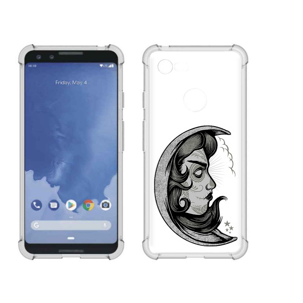 

Чехол MyPads Tocco для Google Pixel 3 черно белая луна с лицом, Прозрачный, Tocco