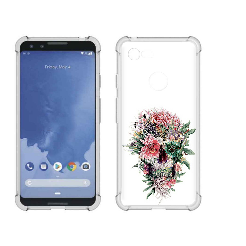 

Чехол MyPads Tocco для Google Pixel 3 череп из цветов, Прозрачный, Tocco