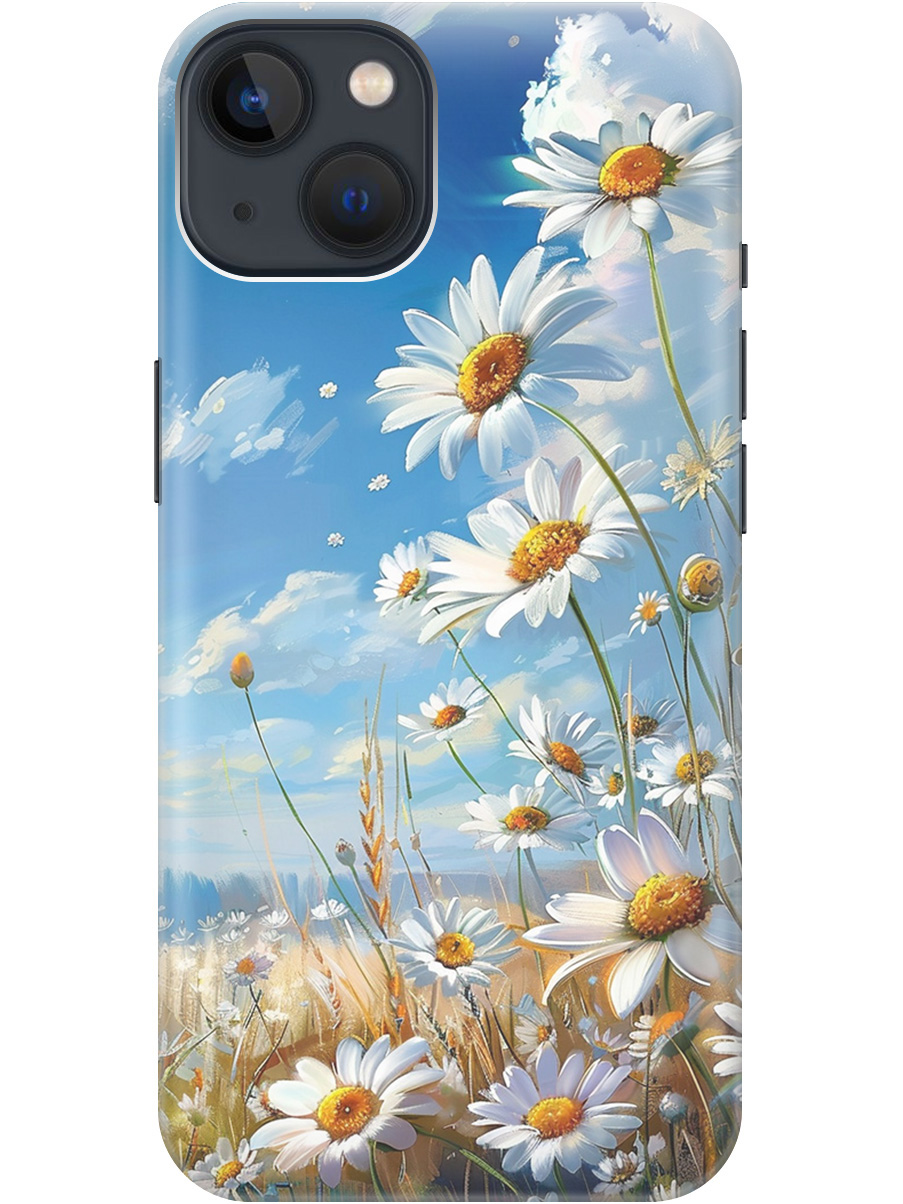 

Силиконовый чехол на Apple iPhone 14 с рисунком "Ромашки на поле", Белый;синий, 20000132
