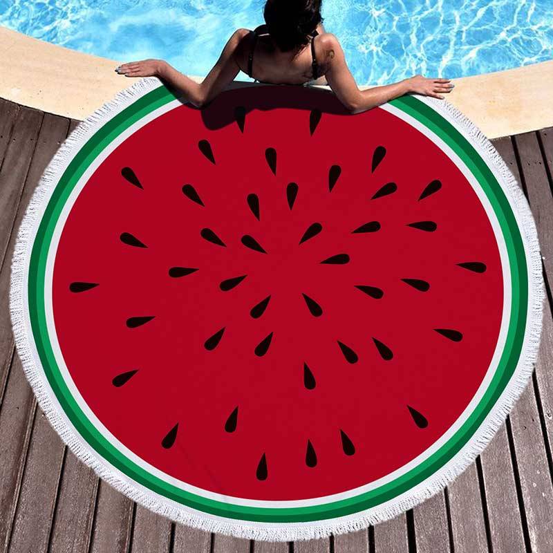 фото Круглое пляжное покрывало-коврик с бахромой 150 см beach towel арбуз baziator bg0006a