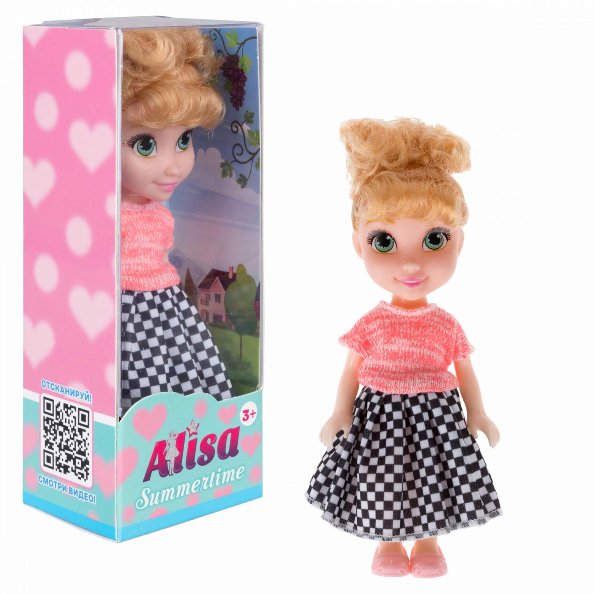 

Кукла 1toy Т25197-4 в платье снимается обувь 16 см в розовой футболке, Т25197-4