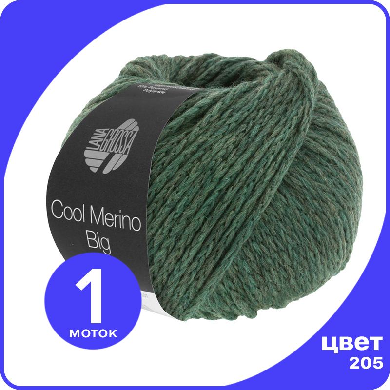 

Пряжа Lana Grossa Cool Merino Big 1 шт - 205 (Мох зеленый) - 50 гр х 90 м / Лана Гросса Ку, LGbigclmerino_klubok.club