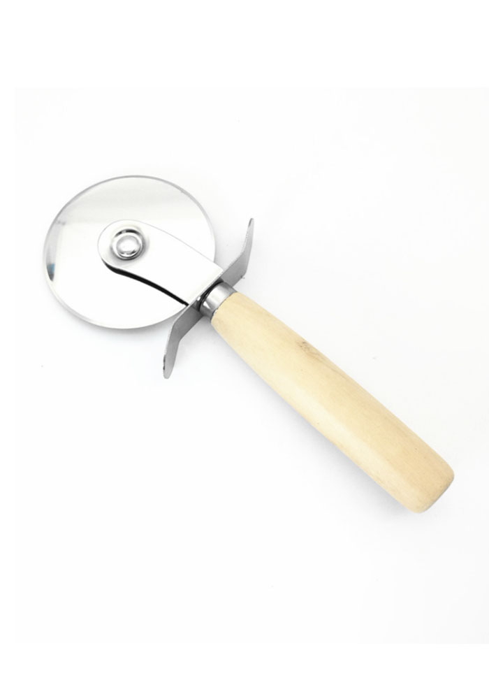 Круглый нож для пиццы из нержавеющей стали с деревянной ручкой, O-85 мм