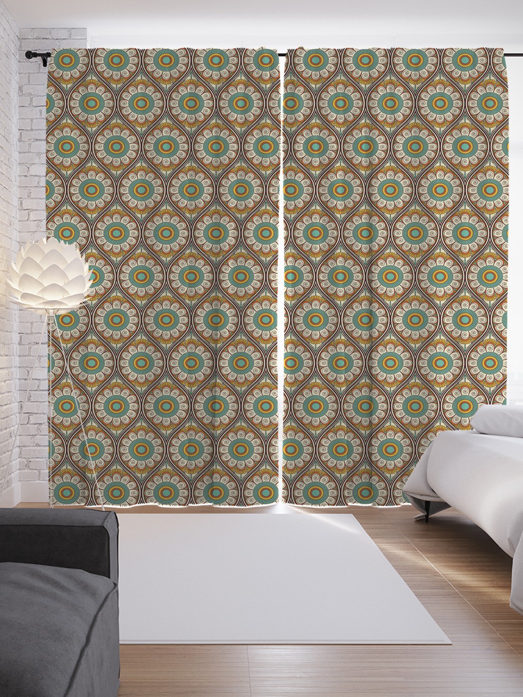 

Шторы JoyArty с фотопечатью "Цветочные овалы" из сатена, 290х265 см, Цветочные овалы