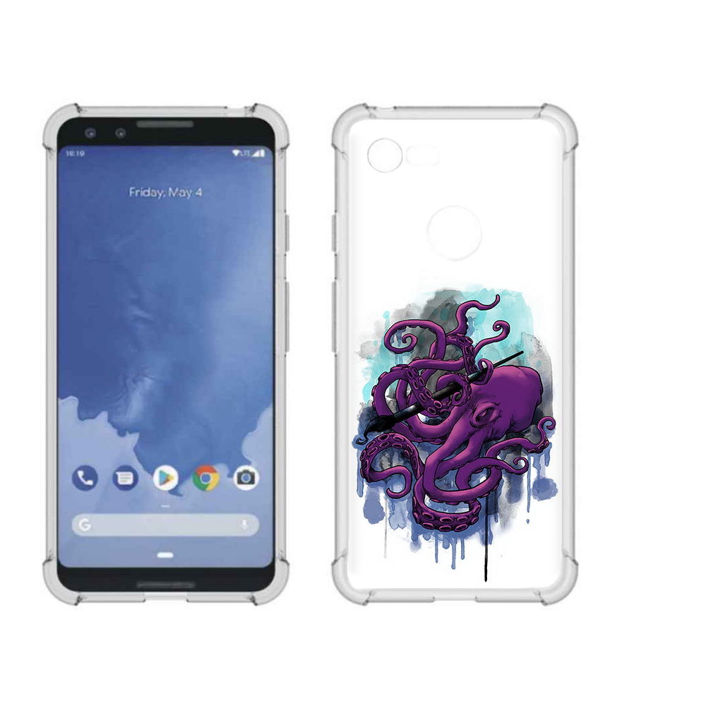 

Чехол MyPads Tocco для Google Pixel 3 фиолетовый осьминог, Прозрачный, Tocco